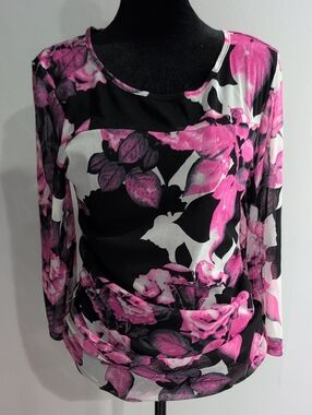 INC International Concepts Black and Pink Floral Nylon Long Sleeve Top